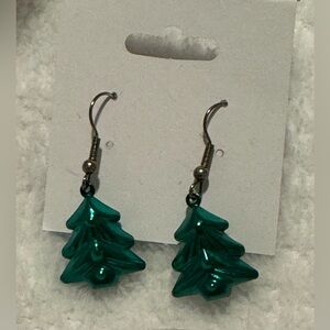 E003 - Puffy Green Christmas Tree Earrings, Sterling Silver Accents